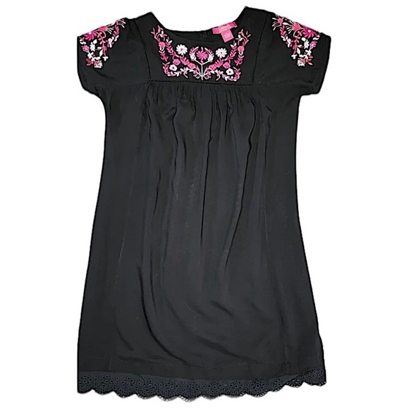 CATHERINE Malandrino Black Floral Embroidered Summer Dress Size Large - Picture 1 of 8
